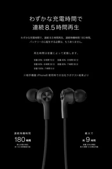 わずかな充電時間で連続８.５時間再生