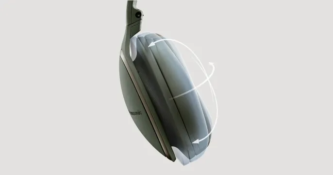 Panasonic「RP-HD600N」の3Dボールジョイント機構によって最適なポジションでヘッドホンを装着できます。