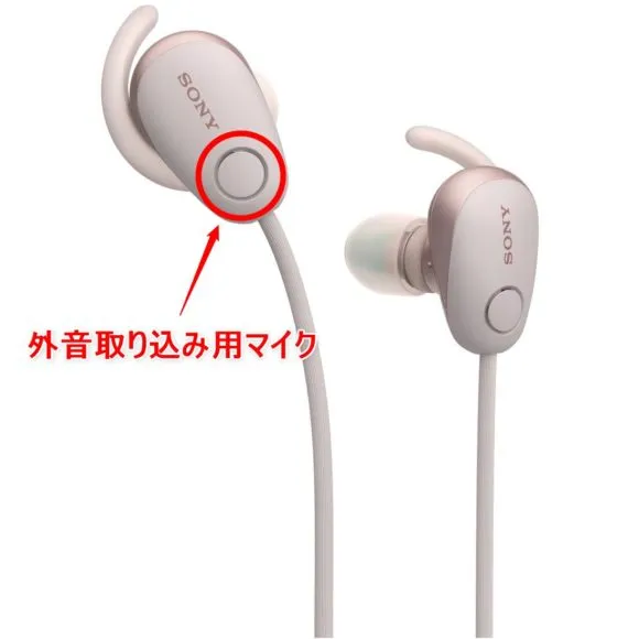 SONY「WI-SP600N」のアンビエントモードで使用するマイクは本体外側に搭載されています。