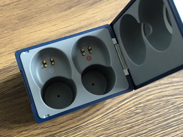 おすすめ完全ワイヤレスイヤホンAVIOT「TE-D01g」レビュー|充電ケースの中はいたってシンプルです。