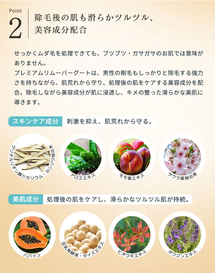 メンズ向けおすすめ脱毛・除毛グッズ「プレミアムリムーバー グート」|美容・保湿成分配合だから除毛後も安心。
