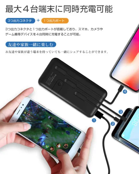 2019年おすすめモバイルバッテリーまとめ|本体裏面にLightning、Micro USB、Type-C充電ケーブルが格納されているのが最大の特徴になります。