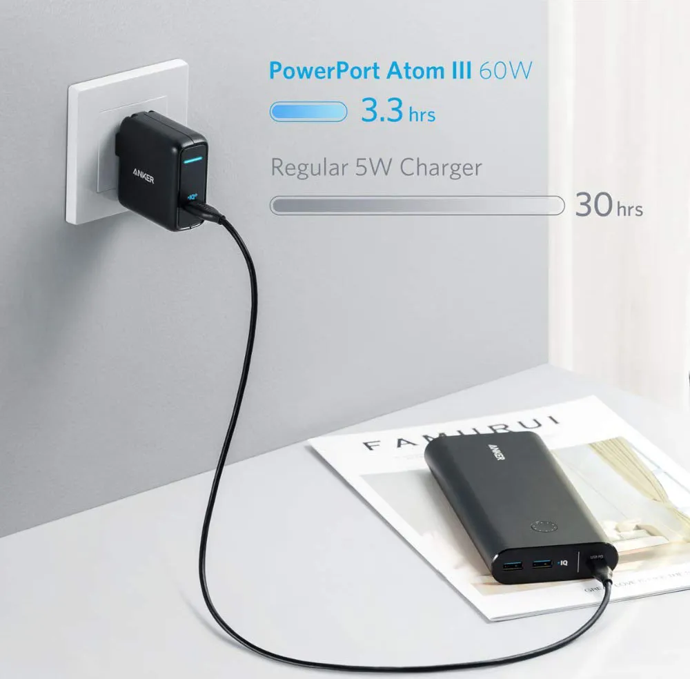 【Anker PowerCore+ 26800 PDレビュー】60W急速充電器+Type-C充電ケーブル+バッテリーで1万円!PD対応USB-C搭載おすすめ大容量モバイルバッテリー|使ってみて感じたこと:本体の充電速度は決して遅くありません。