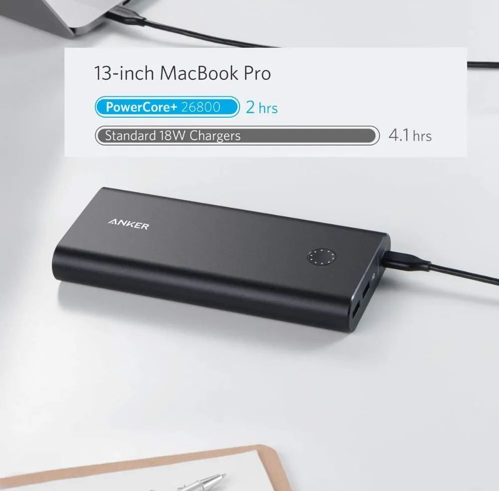 【Anker PowerCore+ 26800 PDレビュー】60W急速充電器+Type-C充電ケーブル+バッテリーで1万円!PD対応USB-C搭載おすすめ大容量モバイルバッテリー|優れているポイント:パソコンの急速充電にも対応する高出力性能