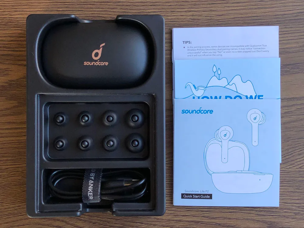 【Anker Soundcore Life P2レビュー】五千円で本体7時間再生・完全防水・AAC&APT-X・通話ノイキャン!!超高性能&高コスパBluetooth完全ワイヤレスイヤホン|付属品