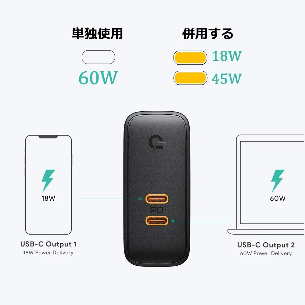 【Aukey PD対応急速充電器PA-D5レビュー】Anker Atom PD2より高コスパ!スマホ&PC二台持ちの方に最適なPD対応USB-Cポートを二つ搭載した急速充電器|優れているポイント:Dynamic Detect機能でスマホ&PC同時充電が最適化!