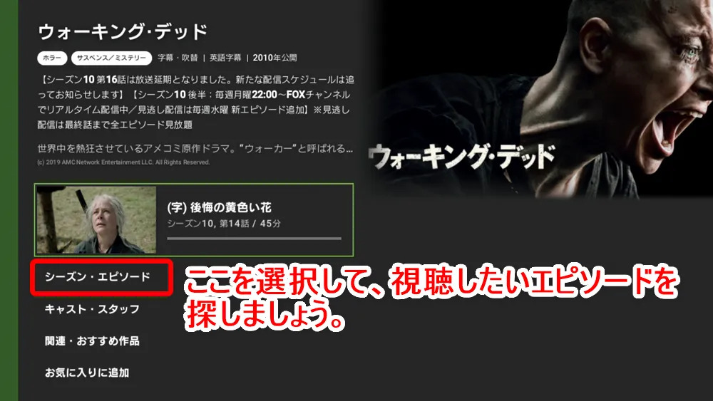 【PS4でHulu(フールー)を視聴する方法】PS4を使ってHuluをテレビで見る方法は超イージー!プレステ4設定方法を解説|見れない場合の対処法もご紹介|PS4でHuluを視聴する方法:PS4でHuluの動画を再生する:検索結果を選択すると作品の個別ページが表示されます。 あとは「シーズン・エピソード」を選択して視聴したいエピソードを選択して再生させるだけです。