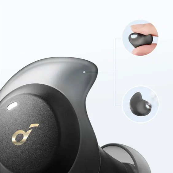 【Anker Soundcore Spirit Dot 2レビュー】スポーツ向けワイヤレスイヤホンの最適解!?完全防水で最大5.5時間連続再生&急速充電可能な完全ワイヤレスイヤホン|優れているポイント:スリムなデザインで快適な着け心地:また伸縮性の高いシリコンで作られているユニークな形状のイヤーウィングも、耳穴への絶妙なフィット感に貢献しています。