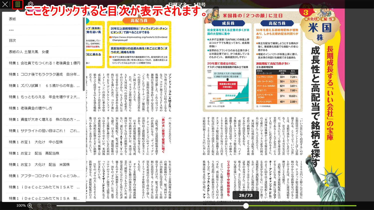【dマガジンをPCで読む方法】dマガジンはパソコンでも閲覧できる!雑誌読み放題サービス「dマガジン」をPC経由で利用する方法|雑誌閲覧時の操作方法:目次の表示する